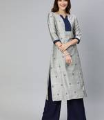 Grey printed cotton ethnic-kurtis