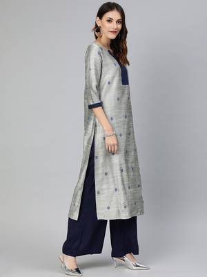 Grey printed cotton ethnic-kurtis 2