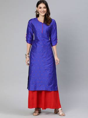 Blue woven art silk cotton-kurtis 1