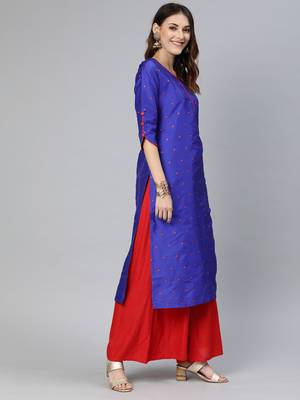 Blue woven art silk cotton-kurtis 2