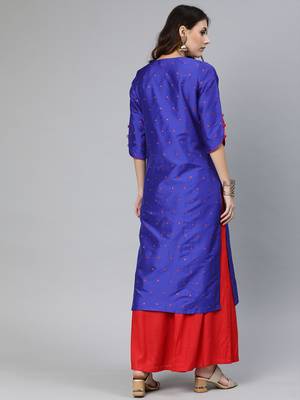 Blue woven art silk cotton-kurtis 3