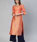 Peach woven art silk cotton-kurtis