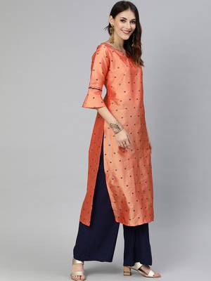 Peach woven art silk cotton-kurtis 2