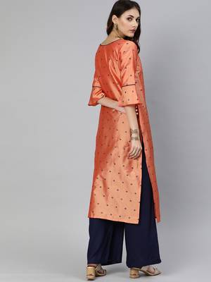 Peach woven art silk cotton-kurtis 3