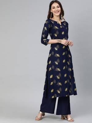 Navy-blue printed viscose ethnic-kurtis 1