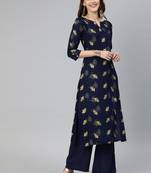 Navy-blue printed viscose ethnic-kurtis