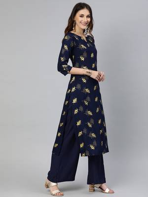Navy-blue printed viscose ethnic-kurtis 2