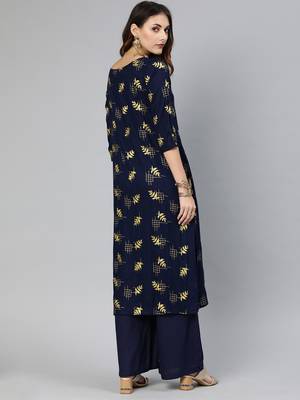 Navy-blue printed viscose ethnic-kurtis 3
