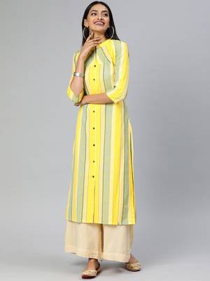 Yellow printed cotton cotton-kurtis 1