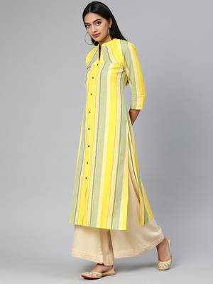 Yellow printed cotton cotton-kurtis 2