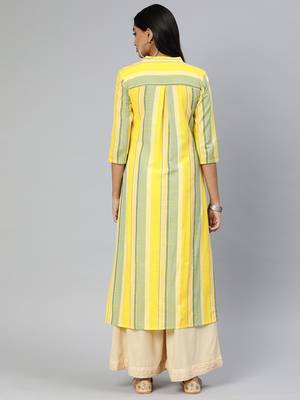 Yellow printed cotton cotton-kurtis 3