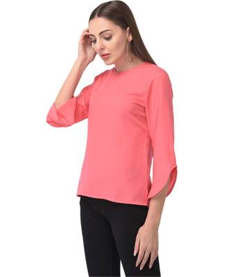 Brijraj Pink Color Crepe Solid Casual Wear Top 1