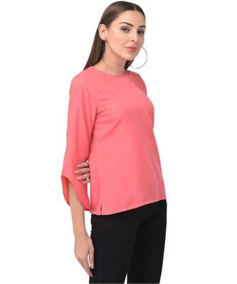 Brijraj Pink Color Crepe Solid Casual Wear Top 2