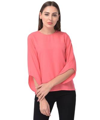 Brijraj Pink Color Crepe Solid Casual Wear Top 5