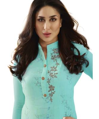 Brijraj Sky Blue Color Georgette Double Layered Stone Work Kurti 2