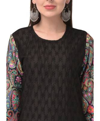 Brijraj black color cotton chikenkari unstitched kurti 5