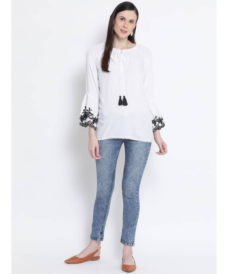 Pearl Peace Embroidered Women Top