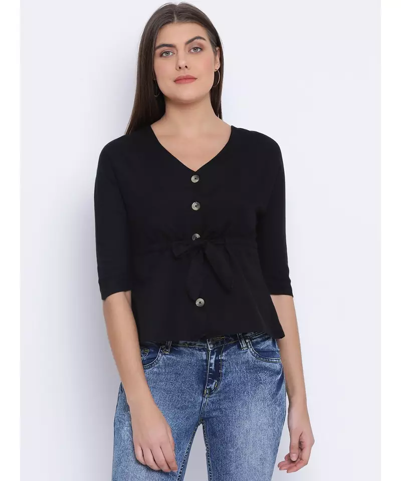 Black Lassy Button Women Top