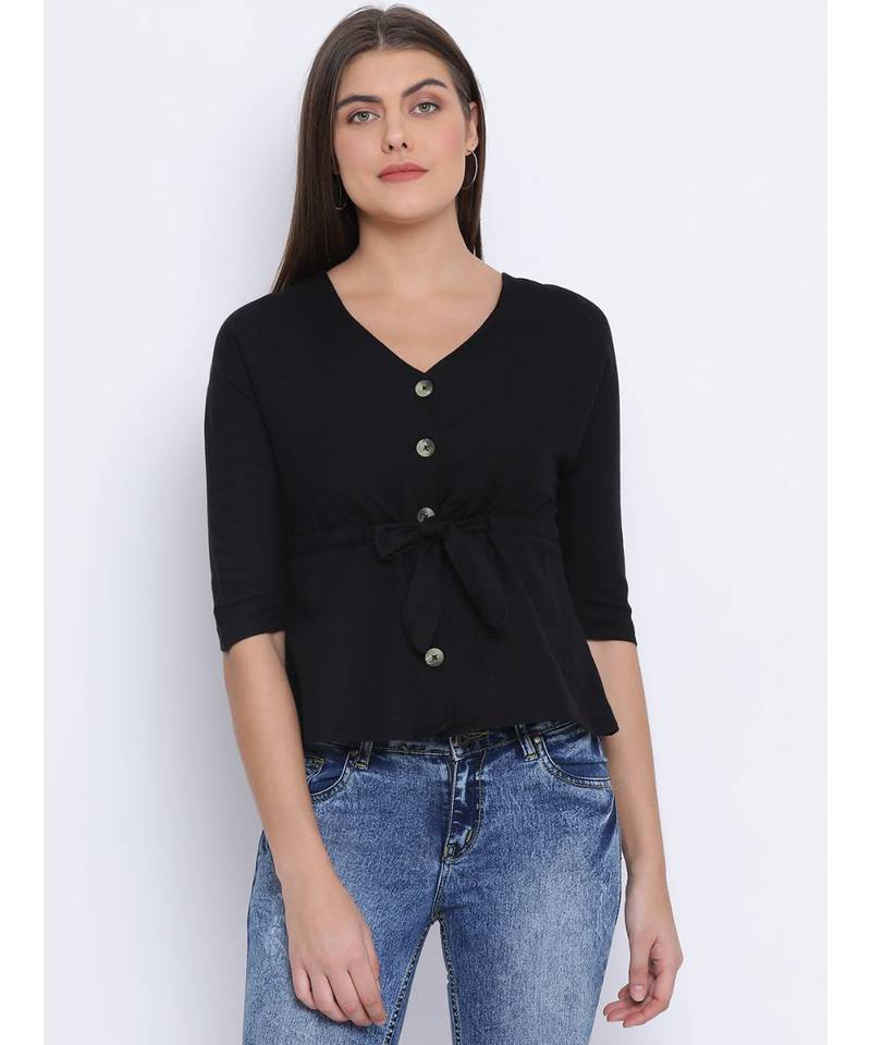 Black Lassy Button Women Top