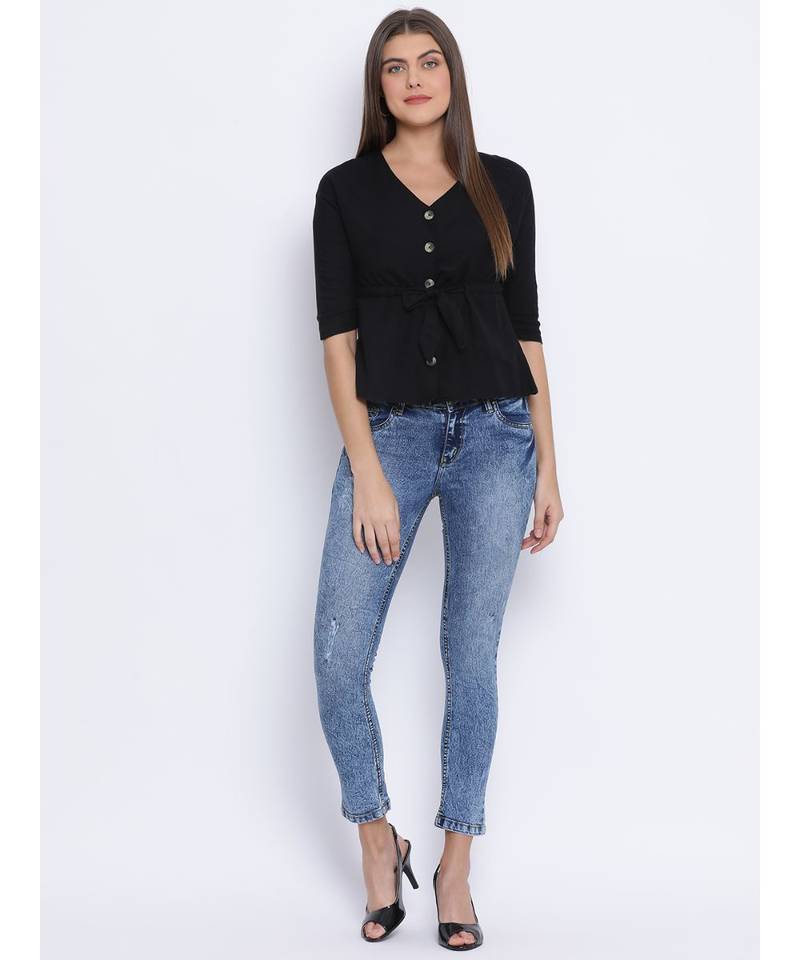 Black Lassy Button Women Top
