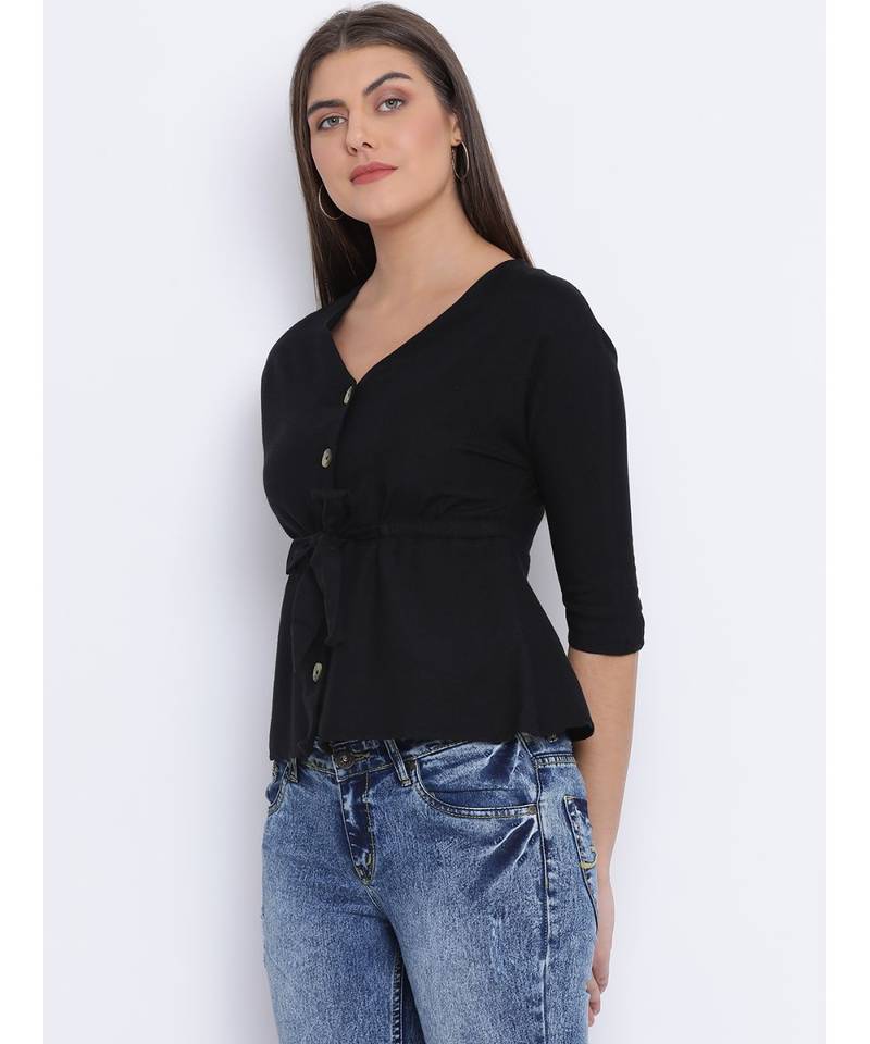 Black Lassy Button Women Top
