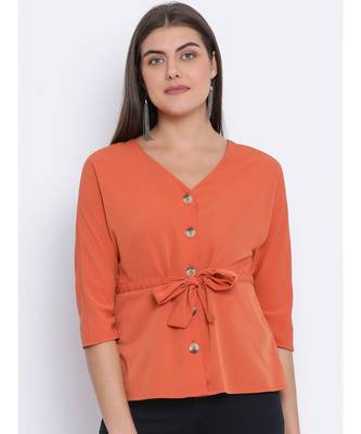 Orange Nelly Button Women Top 1
