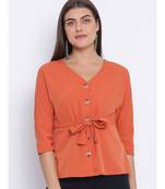 Orange Nelly Button Women Top