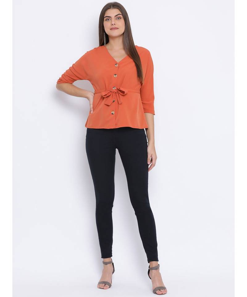 Orange Nelly Button Women Top