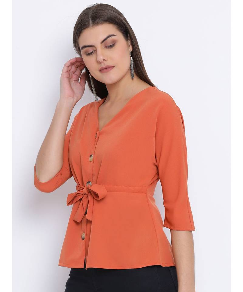 Orange Nelly Button Women Top