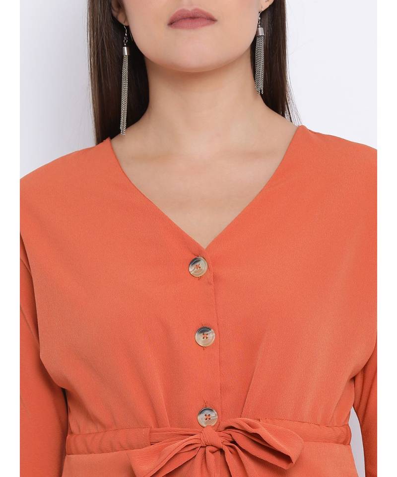 Orange Nelly Button Women Top