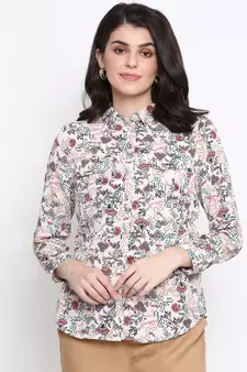 Floral Mana Button Women Shirt
