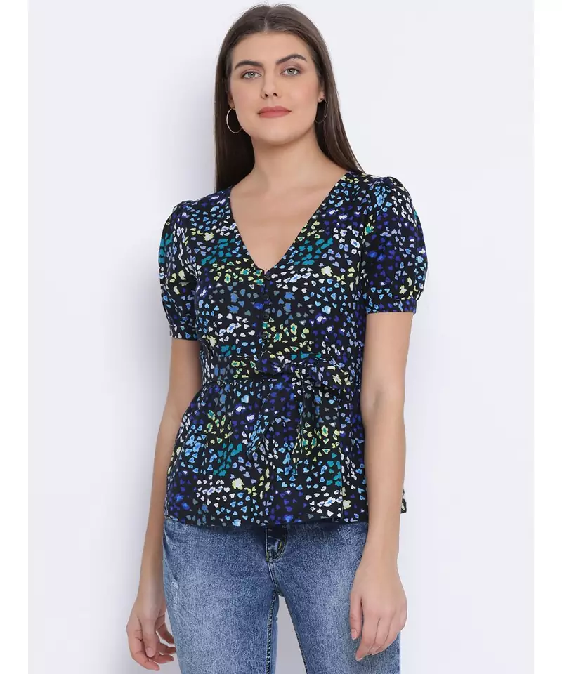 Floral Cotton Tie-Knot Women Top