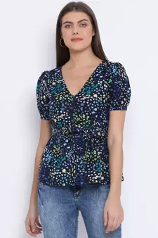 Floral Cotton Tie-Knot Women Top