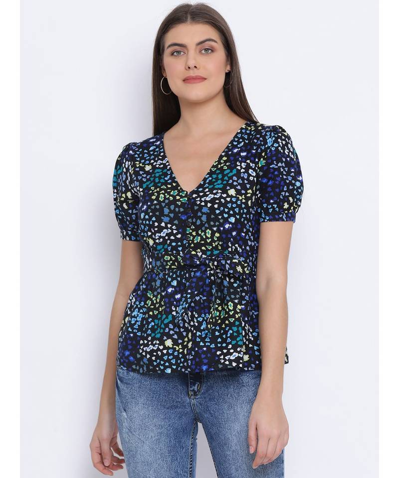 Floral Cotton Tie-Knot Women Top