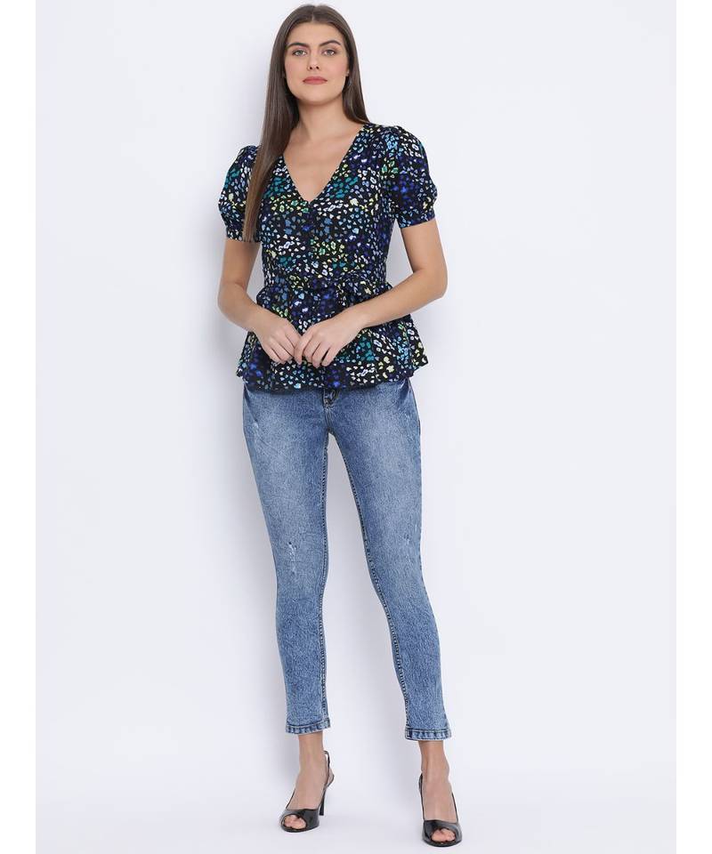 Floral Cotton Tie-Knot Women Top
