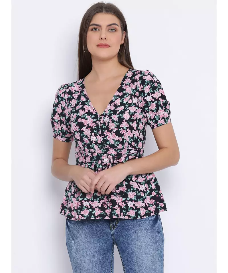 Vibracy Floral Tie-Knot Women Top