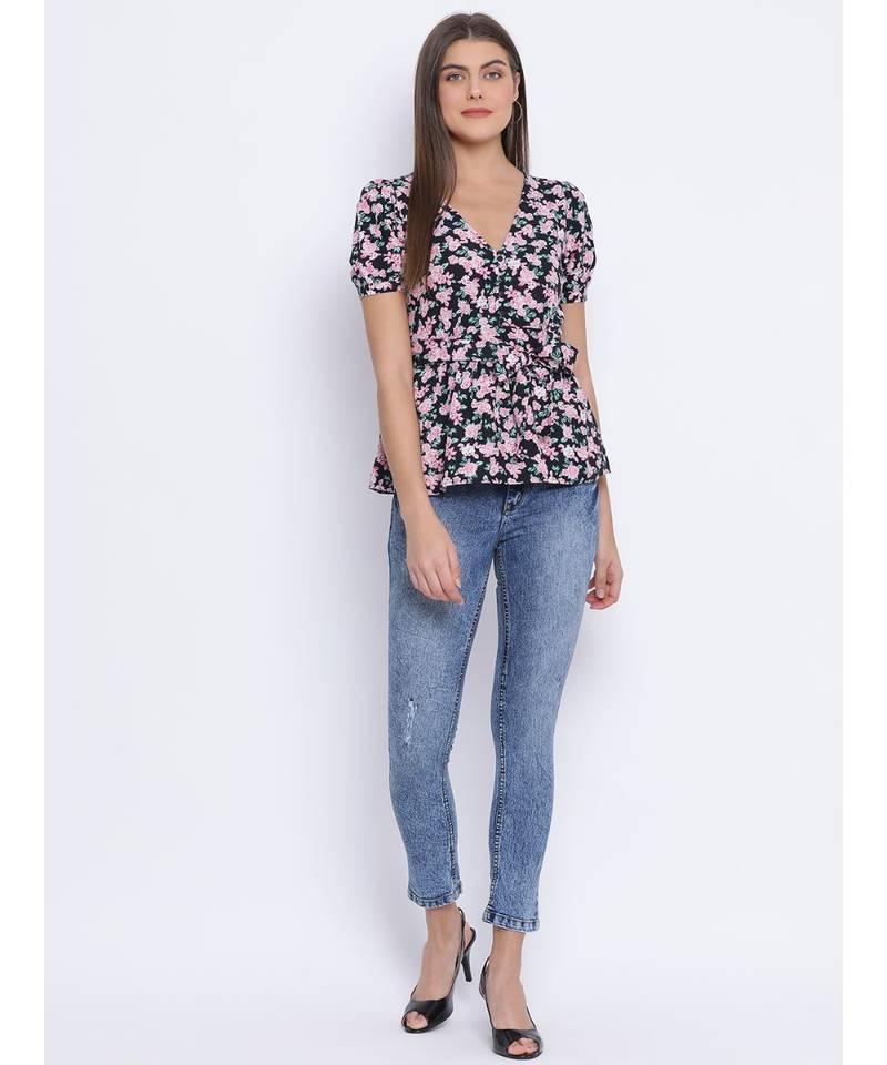 Vibracy Floral Tie-Knot Women Top