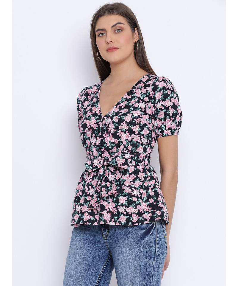 Vibracy Floral Tie-Knot Women Top