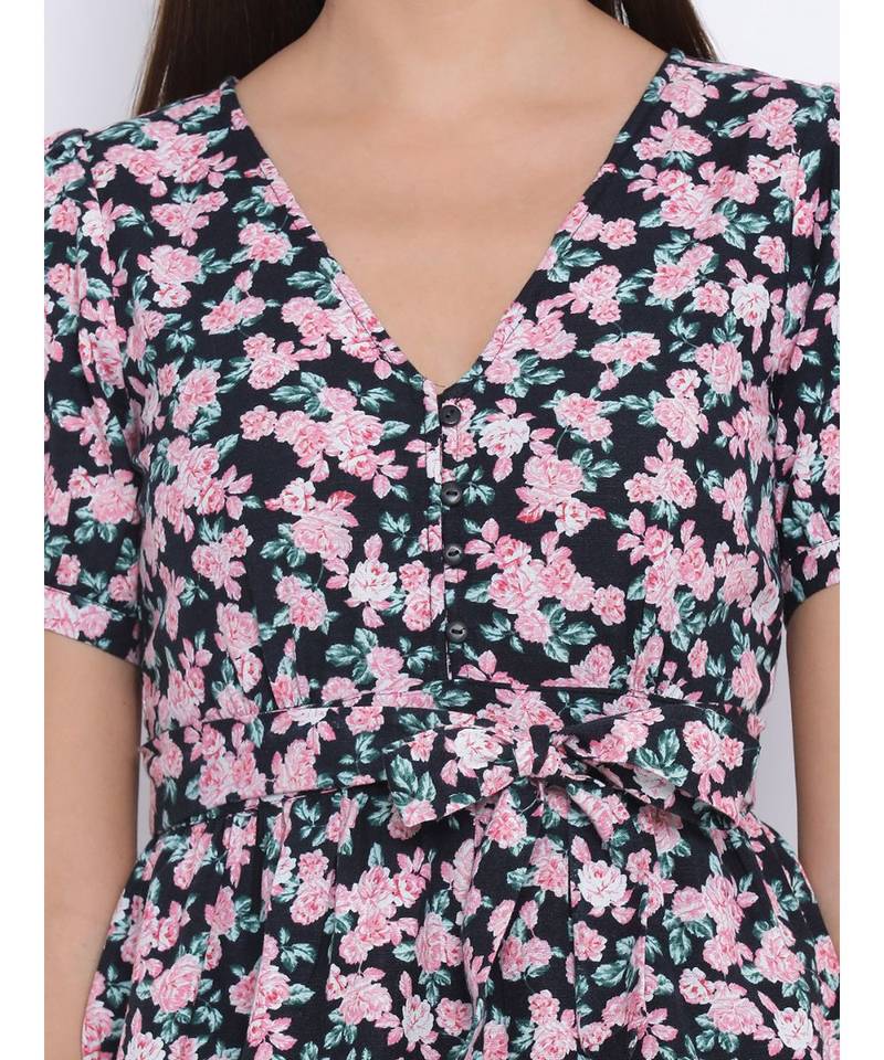 Vibracy Floral Tie-Knot Women Top