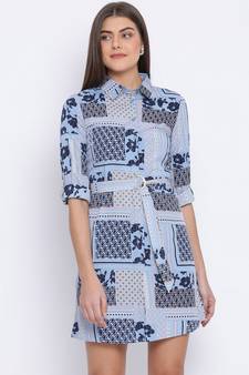Floral Printed Collar Back Women Dress