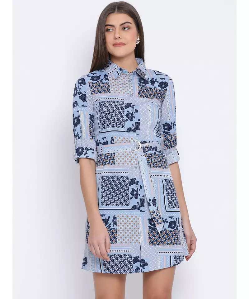Floral Printed Collar Back Women Dress