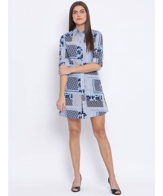 Floral Printed Collar Back Women Dress 2