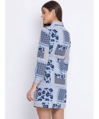 Floral Printed Collar Back Women Dress 4