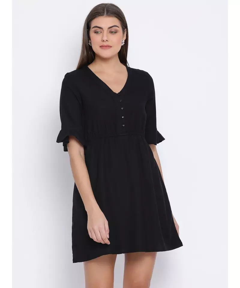 Black Berta Tie-Knot Women Dress