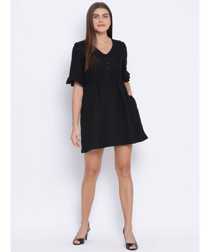Black Berta Tie-Knot Women Dress