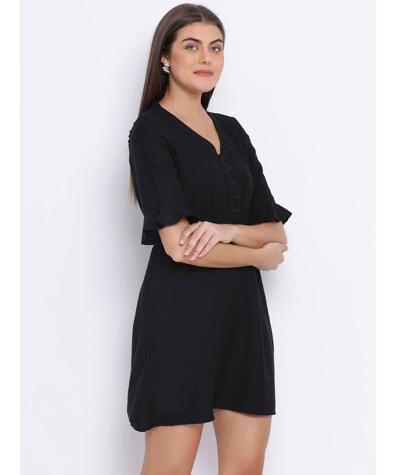 Black Berta Tie-Knot Women Dress