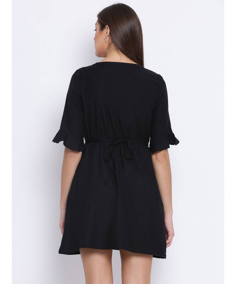 Black Berta Tie-Knot Women Dress