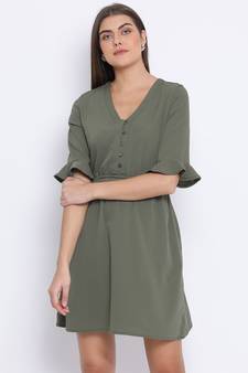 Khaki Latch Tie-Knot Women Dress