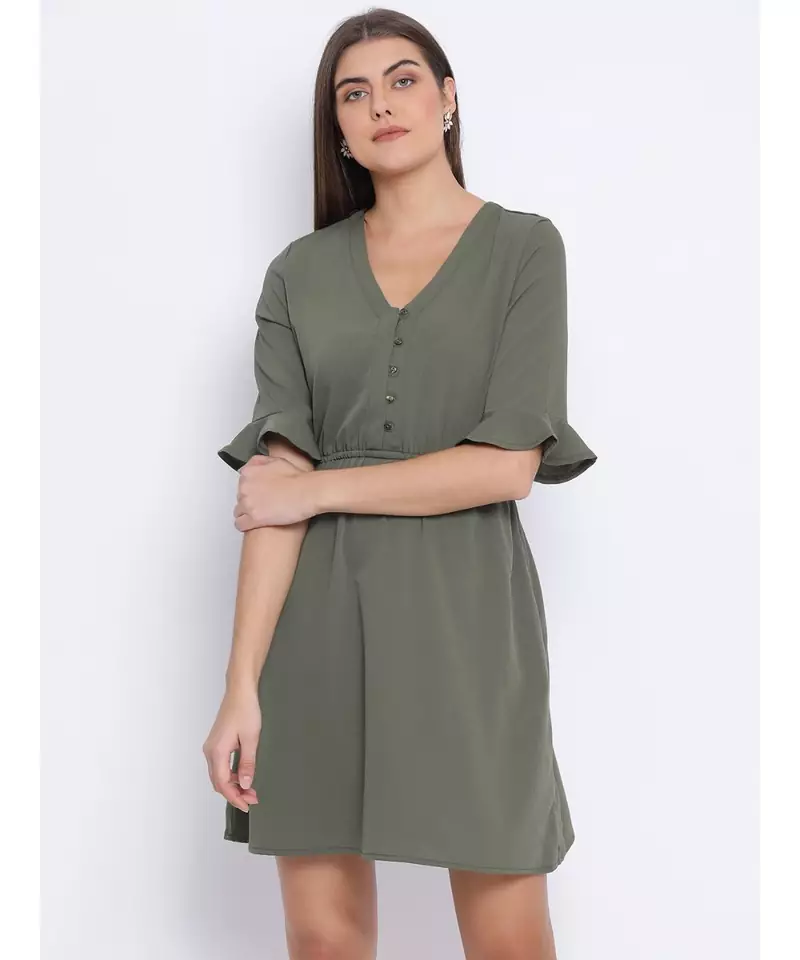 Khaki Latch Tie-Knot Women Dress