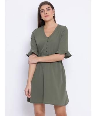 Khaki Latch Tie-Knot Women Dress 1